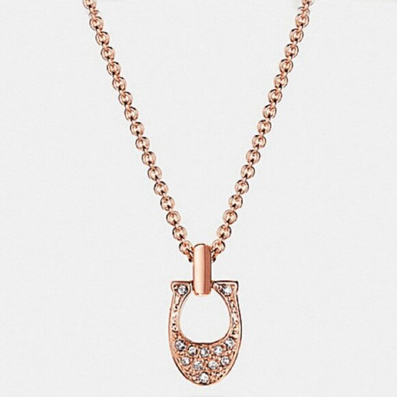 Coach Signature Pave “C” Pendant Necklace Rose-Gold New - Picture 1 of 5